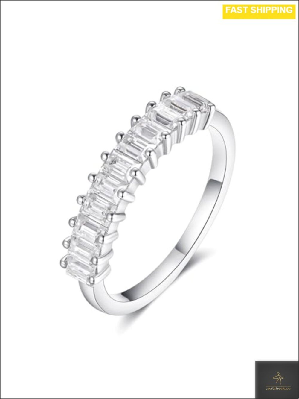 IMOLOVE Moissanite Wedding Band 0.9 Ct Sterling Silver 18K White Gold Plated